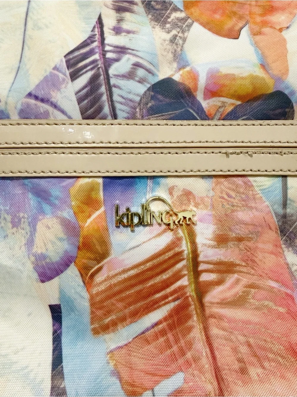 KIPLING Leah Tropical Leaf Print Tote Bag Travel Beachy Coastal